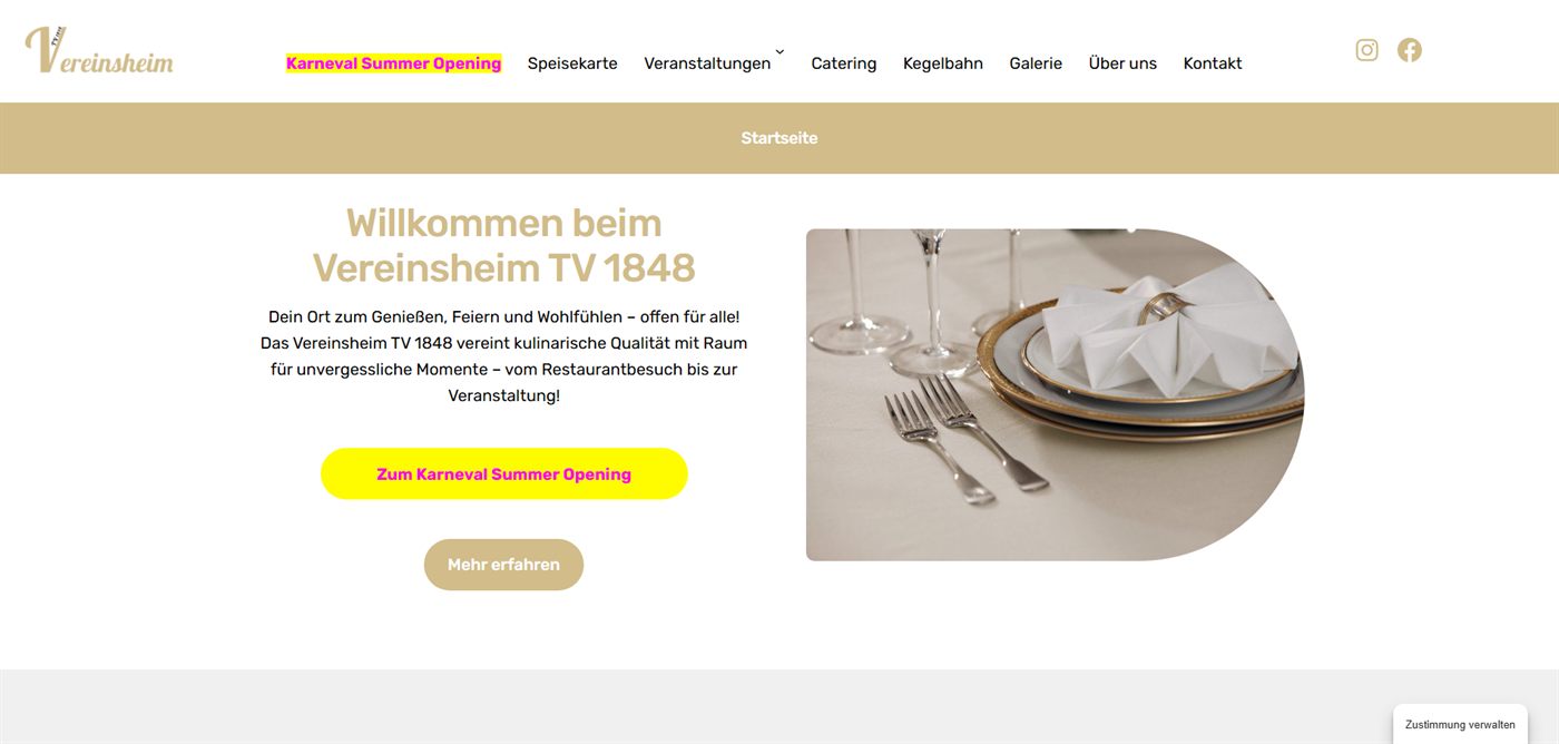 Website vor der Überarbeitung: Vereinsheim TV 1848